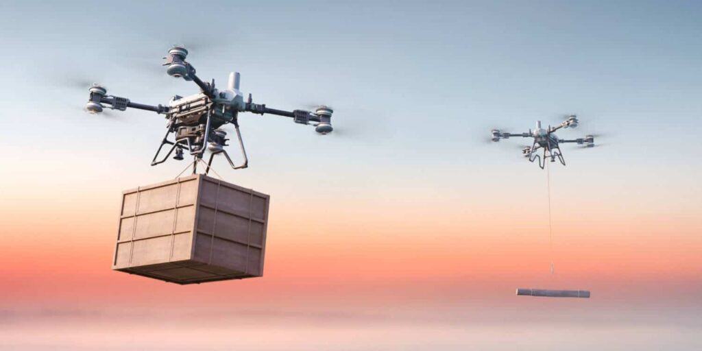 Dron Mag DJI FlyCart 200 z udźwigiem 200 kg, idealny do transportu ciężkich ładunków w trudnych waru.
